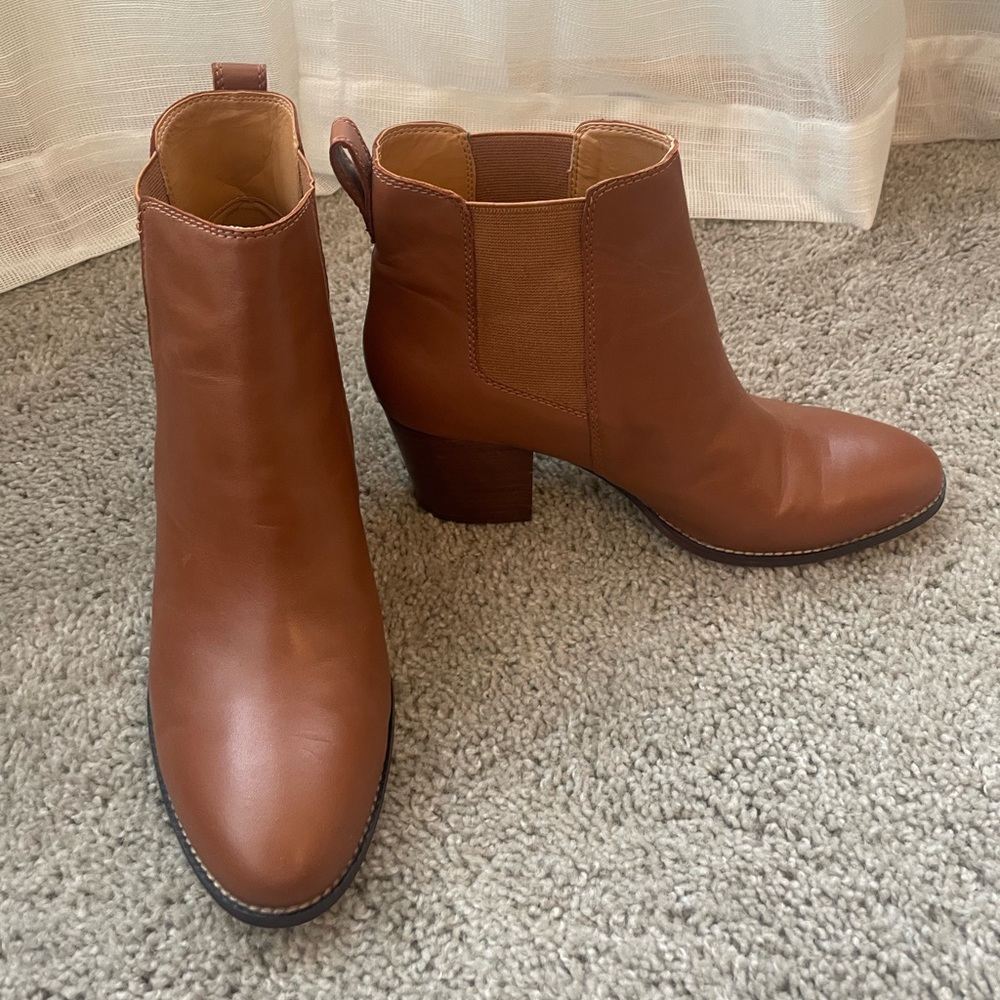 New J Crew "Rory" Leather Camel Brown Booties - 10 - Picture 4 of 8